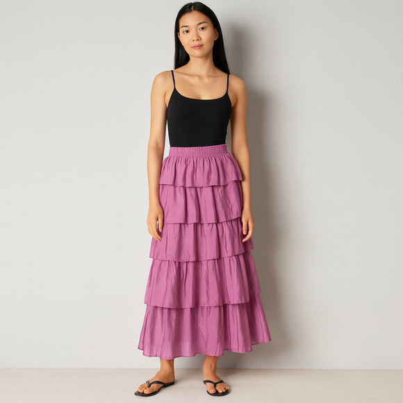 Endless Rose Kang Kang Midi Skirt Womens Large Orchid Pink Tiered Ruffle Boho - Picture 1 of 12